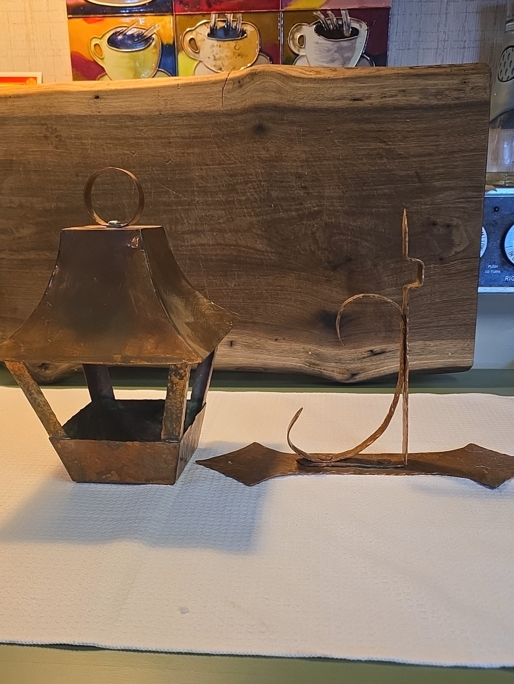 VINTAGE Copper Lantern/Candle Holder & Hanger - Rustic Hand Hammered